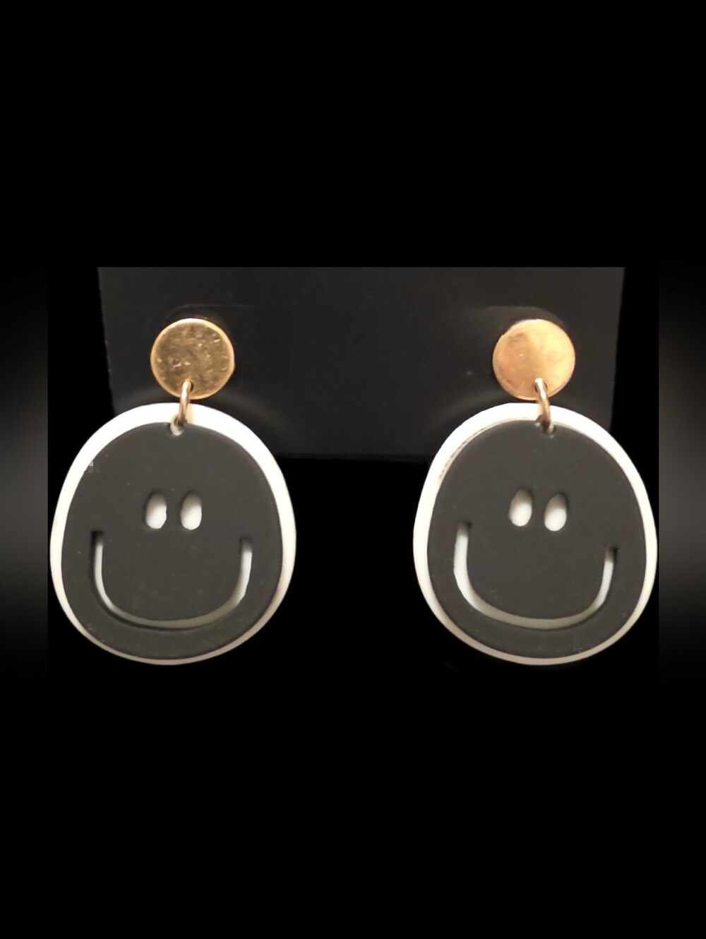 Black & White Smiley Face Drop Earrings